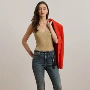 $115 Lauren Ralph Lauren Women's Rib-Knit Linen-Blend Sweater Tank Top Tan M,L